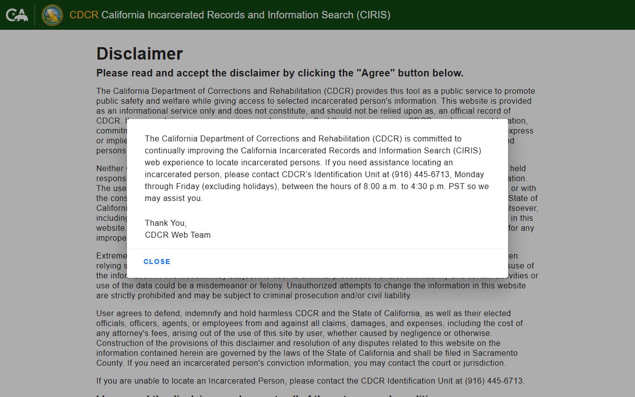 Tuolumne County inmate population CDCR CIRIS state prison locator